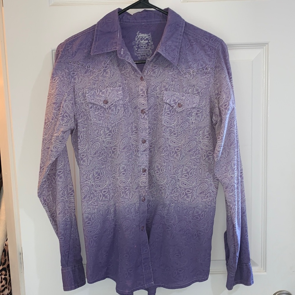 Medium purple paisley western rodeo shirt